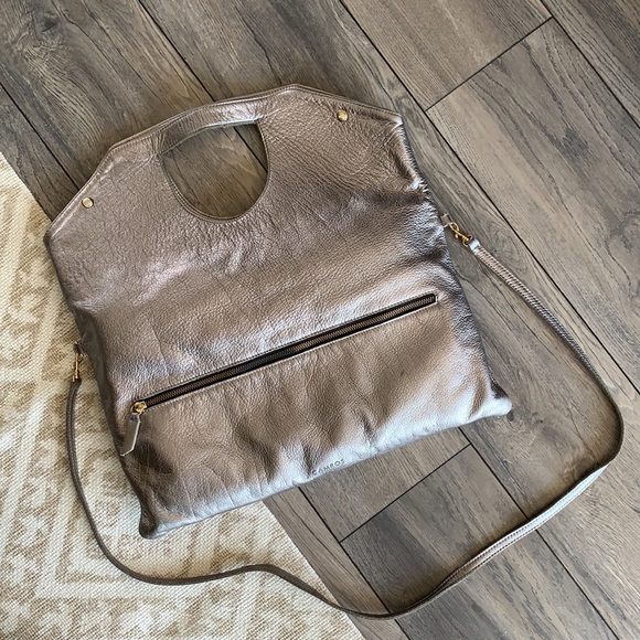 campos Handbags - CAMPOS Large Pewter Leather Tote Crossbody Foldover Bag